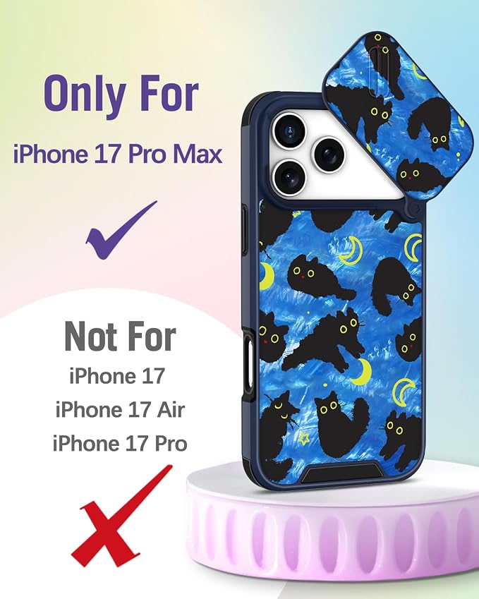 Buleens for iPhone 17 Pro Max Case 6.9 Inch - with Ring Stand & Camera Cover Aesthetic Cute Designed Women Girl Girly Kawaii Blue Cat Stars Phone Case for iPhone 17 Pro Max Compatible with Magsafe - Image 2