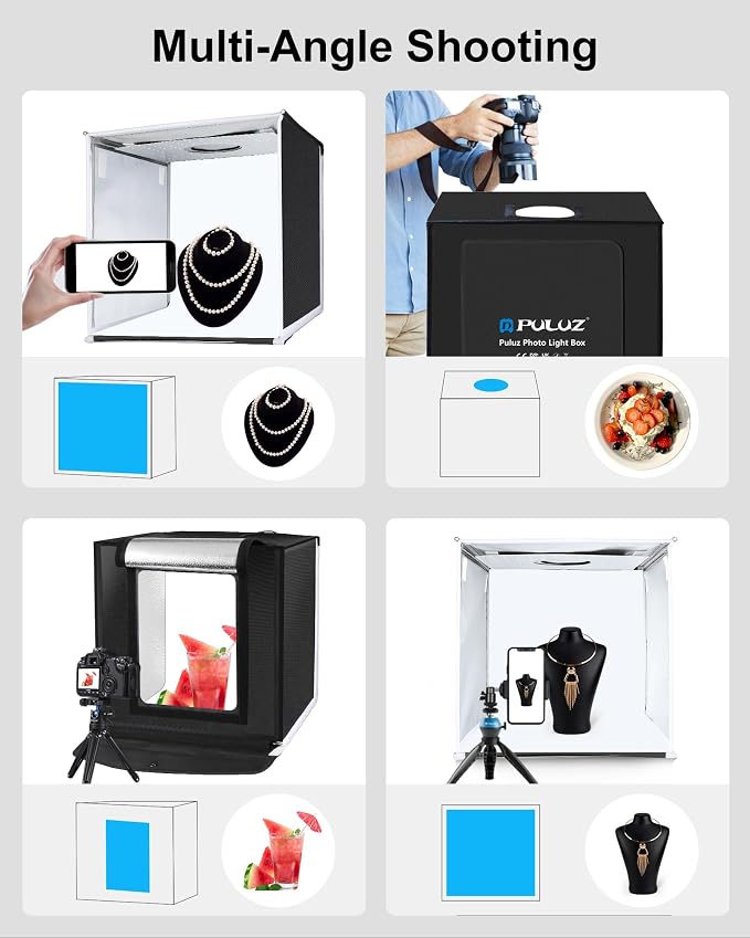 PULUZ Portable Light Box, 16"x16" Professional Dimmable Photo Box Photography with High CRI 144 LED Lights, Upgraded Lightbox with 6 Backdrops for Product Photography - Image 3