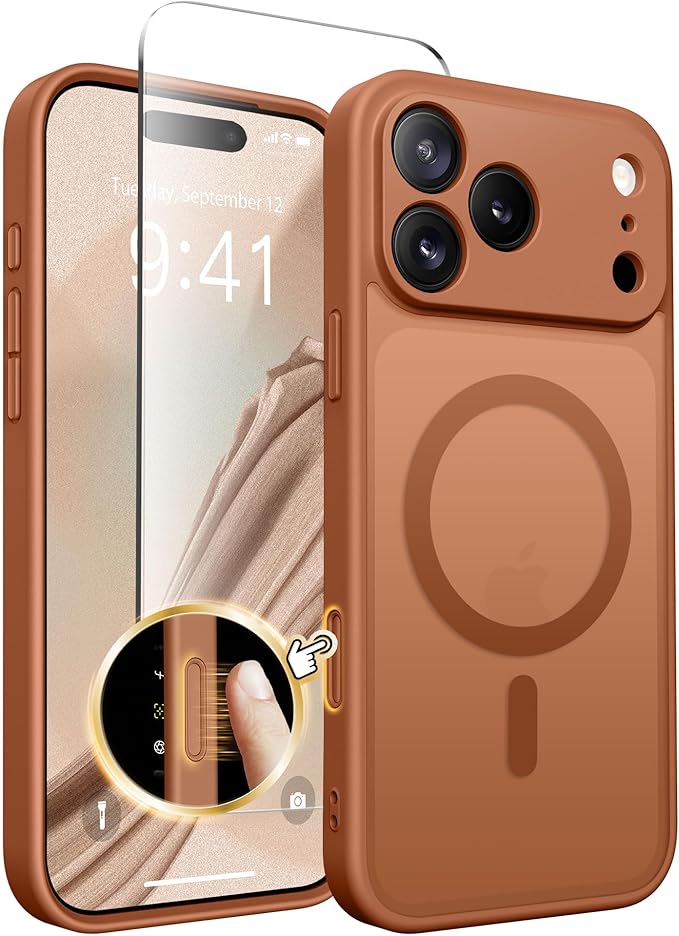 CAPRARO for iPhone 17 Pro Max Case, Compatible with MagSafe | Upgraded [Full Camera Protection] Protective Translucent Matte Women Girl Magnetic Phone Case Cover, Orange by CAPRARO