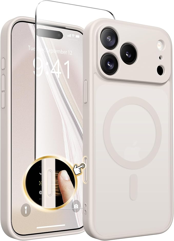 CAPRARO for iPhone 17 Pro Case, Compatible with MagSafe Stone | Upgraded [Full Camera Protection] Protective Translucent Matte Women Girl Magnetic Phone Case Cover, Stone by CAPRARO