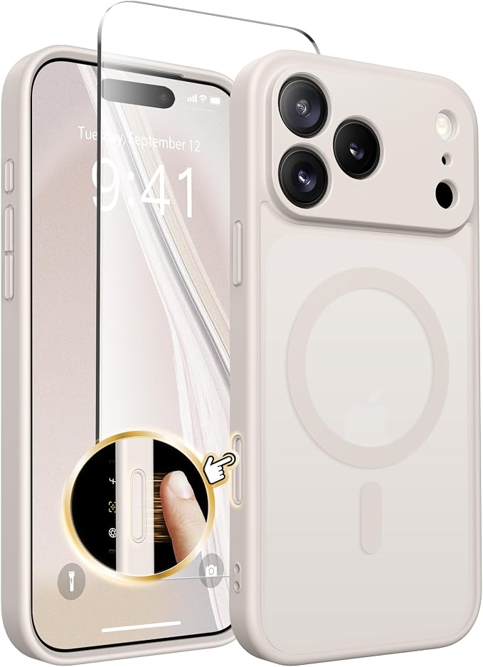 CAPRARO for iPhone 17 Pro Max Case, Compatible with MagSafe Stone | Upgraded [Full Camera Protection] Protective Translucent Matte Women Girl Magnetic Phone Case Cover, Stone by CAPRARO