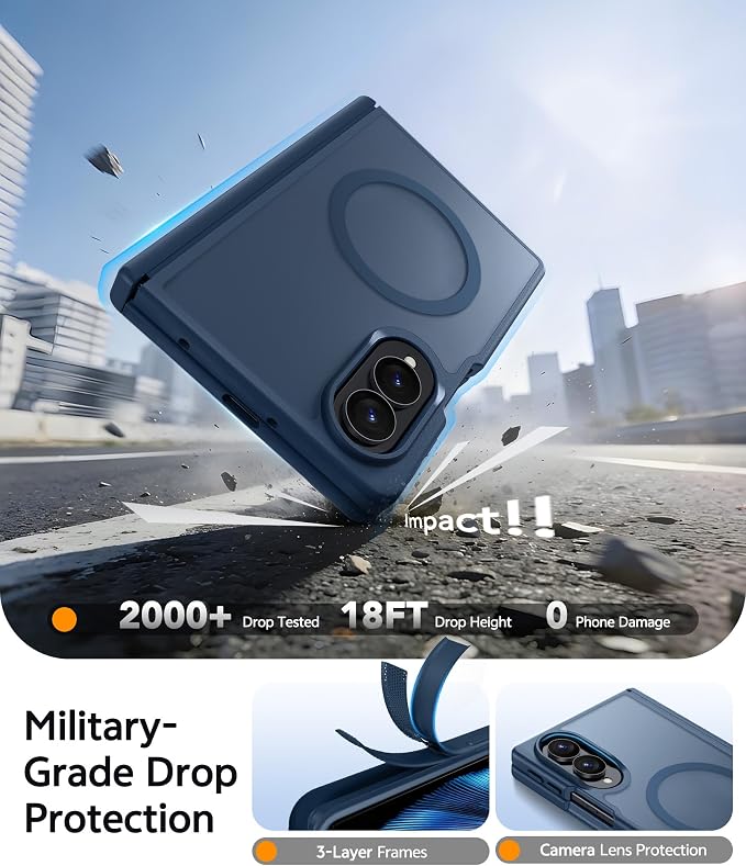 FNTCASE for Samsung Galaxy Z Fold 8 Case, Fit for Magsafe, Hinge Protection | Screen Protector, Translucent Matte Magnetic Back, 18FT Military Grade Drop Proof, Protective Phone Cover, Blue - Image 4