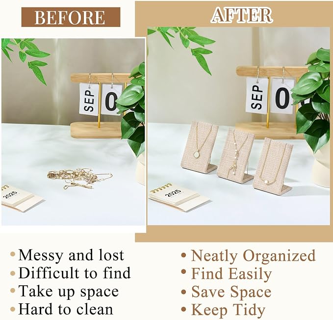 RattanView 12 Pcs Earring Display Stand Necklace Holder, Linen Color, Linen - Image 5