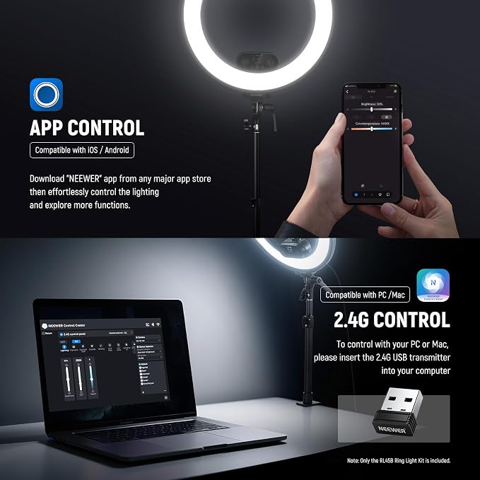 NEEWER RL45B 18" Edge Lit Desk Ring Light for Phone Camera Laptop LED Lighting Kit Phone Holder Desktop Stand Ball Head Mount Video Conference Webcam Recording Zoom Call Streaming Makeup Selfie - Image 6