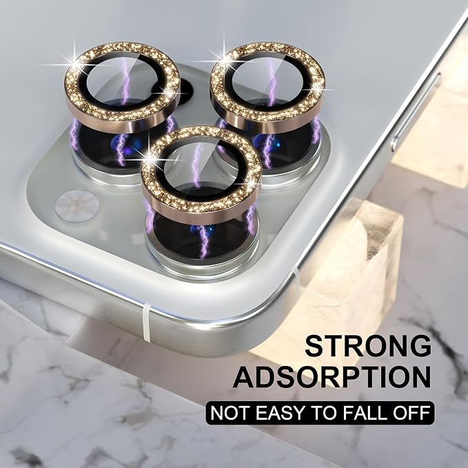 Choiche for iPhone 16 Pro/iPhone 16 Pro Max Camera Lens Protector | Ultra HD, Bling 9H Tempered Glass Camera Cover Screen Protector Metal Ring Decoration Accessories (Glitter-Gold) - Image 5