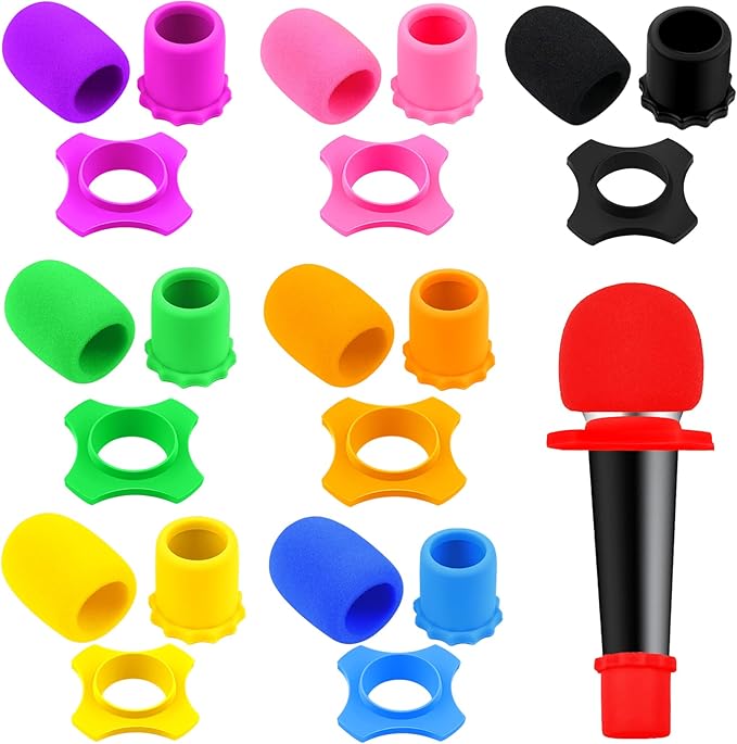 Flutesan 8 Set Microphone Cover Foam Mic Cover Microphone Windscreen Shakeproof Wireless Handheld Mic Protection Silicone Ring Anti Rolling Bottom Rod Sleeve Holder Foam Filter(Mixed) by Flutesan