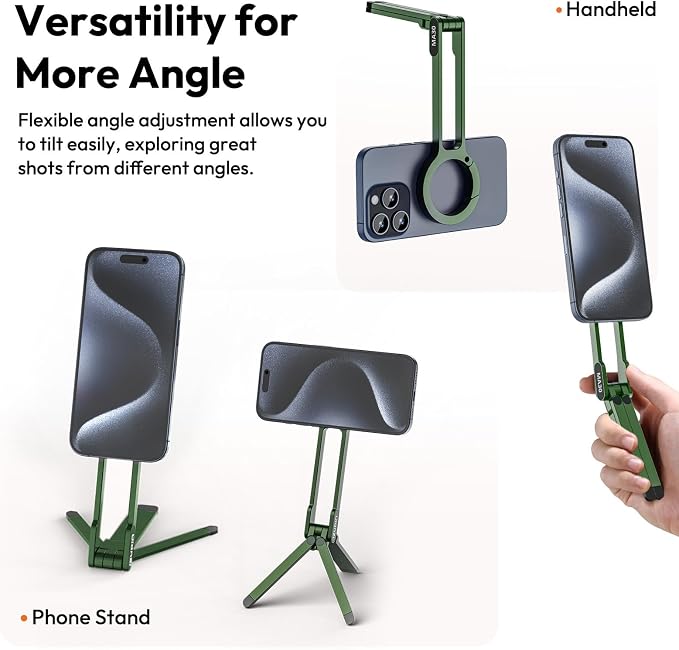 ULANZI MA30 Magnetic Phone Tripod Stand for iPhone - Aluminium Maglock Smartphone Mini Tripod Pocket Cell Phone Stand Strong Magnet Quick Mount Compatible with iPhone 17 16 15 14 13 12 Series, Green - Image 3