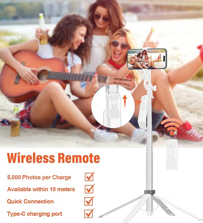 Selfie Stick Phone Tripod - 71 inch Tall Cell Phone Holder with Detachable Wireless Remote and 2 LED Lights for Recording, Video and Picture, Phone Stand for iPhone, Android, Camera & Gopro - Image 5