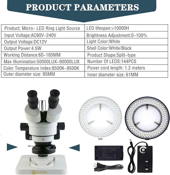 TreochtFUN Microscope Light 144 Led Ring Illuminator Beads | Microscope Lighting with Industry Power Adapter For Eg-sm Microscope Eyepiece Eyeshields Or Eye-guards(White) - Image 2