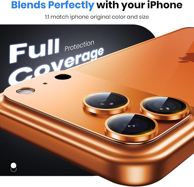 for iPhone 17 Pro Max Camera Lens Protector - 12FT Shatterproof | Military Grade Protection, Strong Adsorption, 9H+ Tempered Glass Camera Screen, Full Protective Cover, Case Friendly, Orange - Image 3