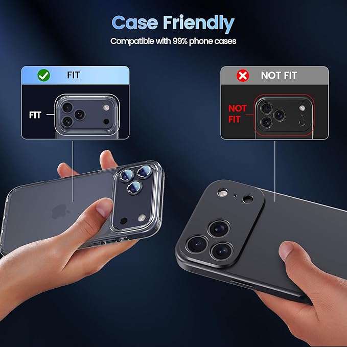 CACOE Camera Lens Protector for iPhone 14/15/16/17 Pro/Pro Max Cover | Anti-Scratch, Drop-Proof, Strong Adhesion, Camera Screen Cover, for iPhone 14-17 Pro/Pro Max, Dark Blue - Image 4