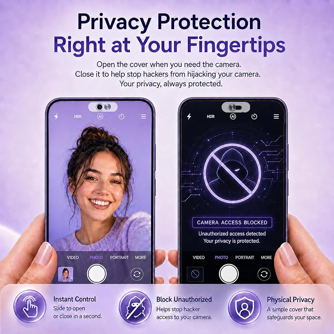 Front Camera Cover | Smartphones Webcam Cover Protect Privacy, Camera Privacy Covers Compatible for Galaxy, Pixel & iPad, Ultra-Thin Privacy Protection Slide | 2 Pack | Silver - Image 3