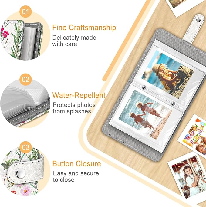 Wildflower Floral Small Photos Album for 2x3 In Films, 56 Pockets | Mini Cute Picture Book, Wallet Size, for Polaroid Fujifilm Instax Mini Instant Camera Printer, Kpop Photocard Binder Holders - Image 4