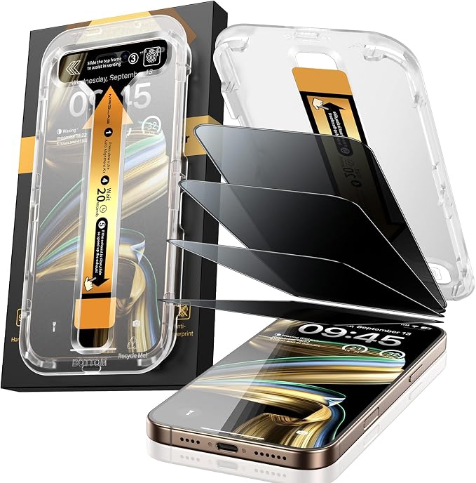 4-Pack Privacy Screen Protector for iPhone 13 Pro Max [100% Anti-Spy] | [9H+ Military-Grade Aerospace Glass][Auto-Alignment Kits] Shatterproof Tempered Glass Film for 13 Pro Max 6.7" Zero-Bubble by MRGLAS
