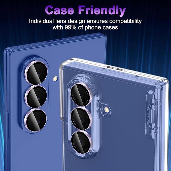 Meshine for Samsung Galaxy Z Fold 7 Camera Lens Protector,Scratch Proof,Strong Adsorption,9H Hardness with Metal Ring Camera Cover,Ultra Thin Case Friendly, Accessories Lens Protector,Light Purple - Image 6