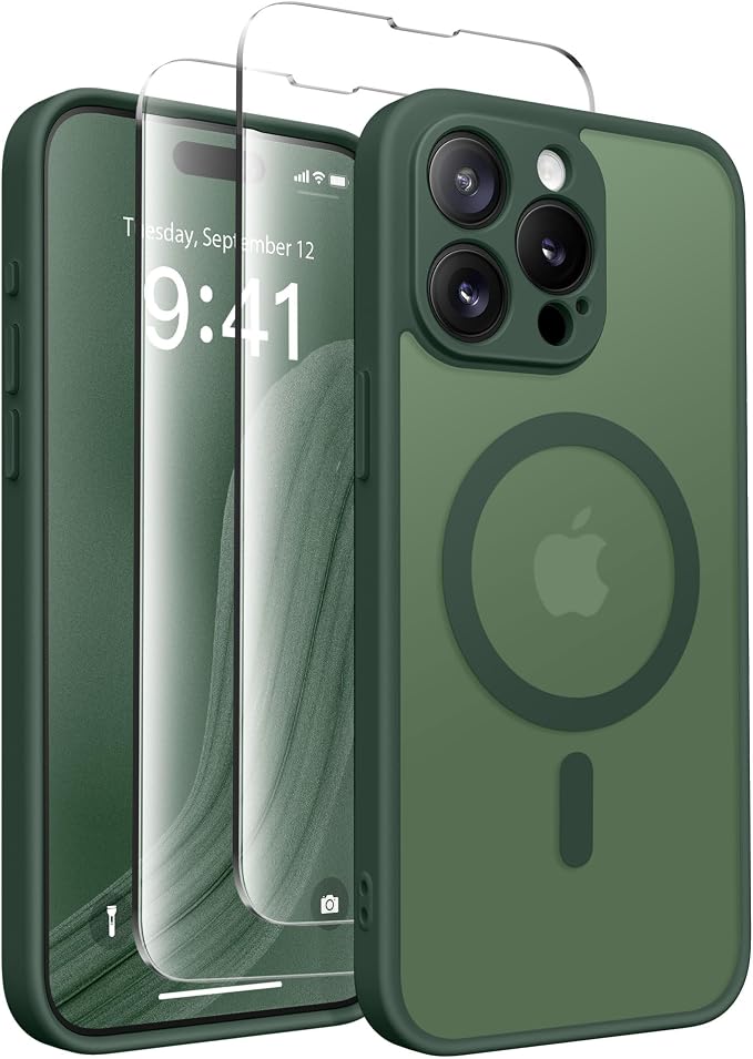 CAPRARO for iPhone 13 Pro Max Case, Compatible with MagSafe | Upgraded [Full Camera Protection] Shockproof Protective Slim Translucent Matte Magnetic Phone Case 6.7'', Deep Green by CAPRARO