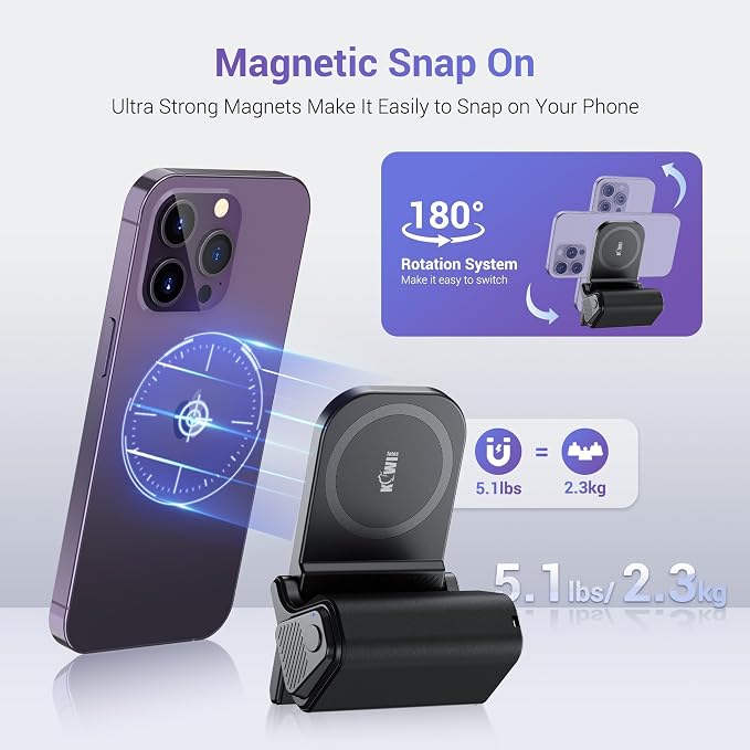 KIWIFOTOS Magsafe Phone Grip with Remote for MagSafe iPhone 17 16 Pro Max | Magnetic snap-on grip, BT remote. 1/4" thread for tripod(NOT Included). for iPhone 17 Pro MagSafe travel Vlog Video Shooting - Image 3