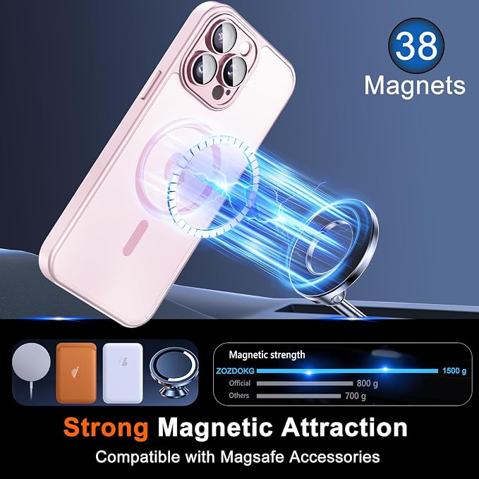 for iPhone 14 Pro Case with Privacy Screen Protector, Pink | Full Camera Protection, Translucent Matte Magnetic, Compatible with MagSafe, Shockproof Phone Cover, Slim Fit Women/Girls - Image 3