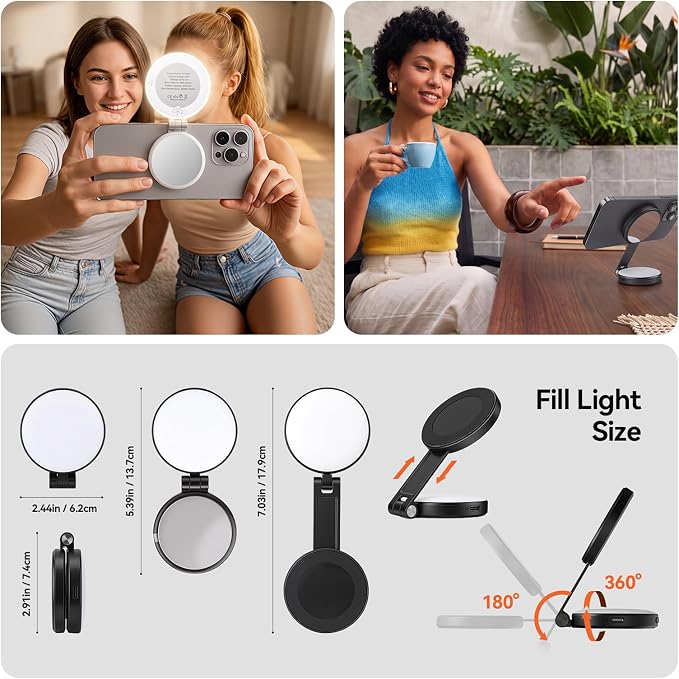 AMAZEAR Phone Camera Grip with Selfie Stick Tripod, Cellphone Accessories with Detachable Wireless Shutter Button for iPhone 16 17 Pro Max, Comfort Ergonomic Phone Handle Holder, White with Light - Image 7