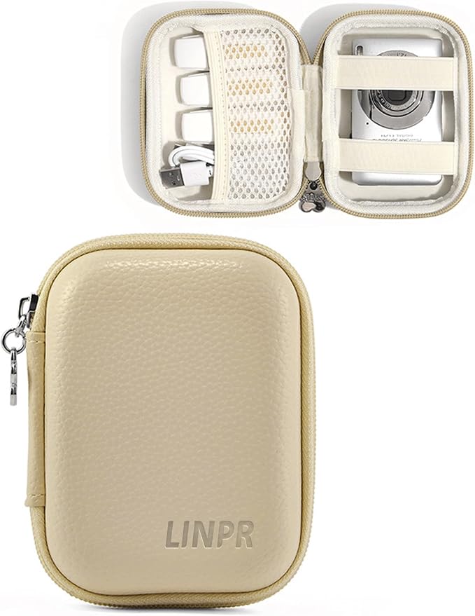 Digital Camera Case for KODAK PIXPRO FZ55/FZ45, Case Only,Light Khaki | Fits CAMKORY DC403 and Canon PowerShot ELPH 360 HS Compact Digital Cameras, Small Hard Shell Camera Pouch with Mesh Pocket by Linpr