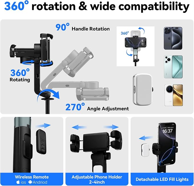 2026 Upgrade Auto Face Tracking Selfie Stick Tripod for iPhone with Light 360 °that Follows Your Movement 70.9" Phone Tripod Stand with Remote for Content Creator Vlog Live Stream Video Recording - Image 7
