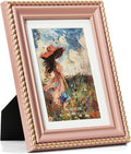 5x7 Picture Frame in Pink with Classic Rope Edge, Solid Wood with Real Glass, Display 5x7 Photos Matted to 4x6, Vertical and Horizontal Desk Tabletop or Wall Hanging by Wontree