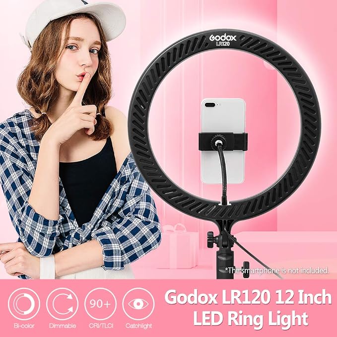 GODOX LR120 12 Inch LED Ring Light Photography Light Fill-in Light 3000K-6000K Bi-Color Temperature Adjustable Brightness USB Powered with Phone Holder for Live Streaming Selfie Makeup Photography - Image 2