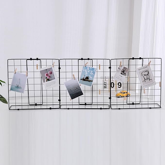 Photo Display Rack, Note Display Rack, Double-sided Photo Metal Rack, Suitable for Use As a Home Desk Photo Organizer, With 30 Wooden Clips, Black - Image 4