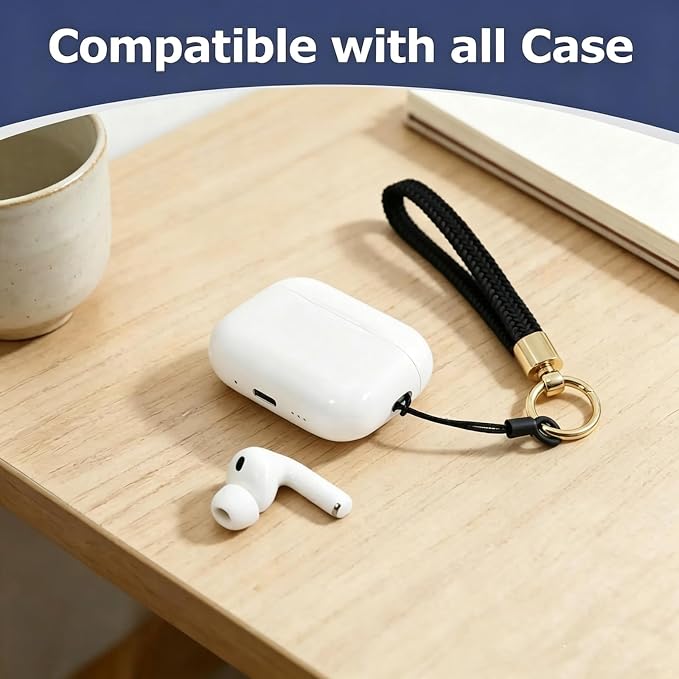 Elastic Nylon Wrist Lanyard for AirPods Case , Anti-Lost Strap for AirPods 1/2/3/Pro/Pro 2 Charging Case, Multi-Functional Wrist Strap for Phones Keys Cameras Small Gadgets，Black+golden Buckle - Image 3