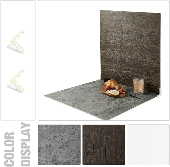 2 PCS Boards Photo Backdrop for Flat Lay, Food Photography Background 24x24 Inch, BEIYANG (Black Walnut+Dark Gray) - Image 2