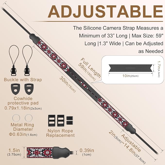 FIEIL Neck Strap Silicone Camera Straps - Padded Camera Strap, 1.5" Wide Adjustable Nylon Shoulder Strap - Compatible with Canon, Nikon, Sony, and More DSLR and Mirrorless Cameras (Red Flower) - Image 4
