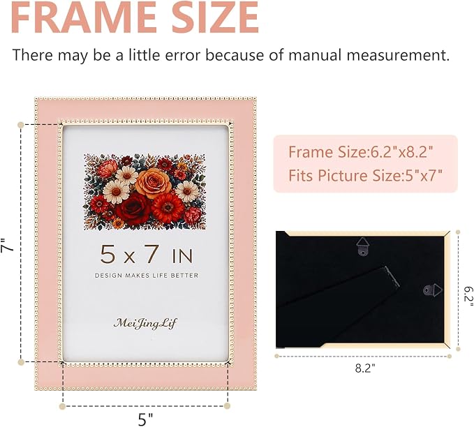 Premium Metal Picture Frame 5x7 Inches with Velvet Back Cover - Elegant and Durable Photo Frame for Displaying Cherished Memories, Perfect as Desk Decor, Home Office Accessory,Pink picture frame - Image 3