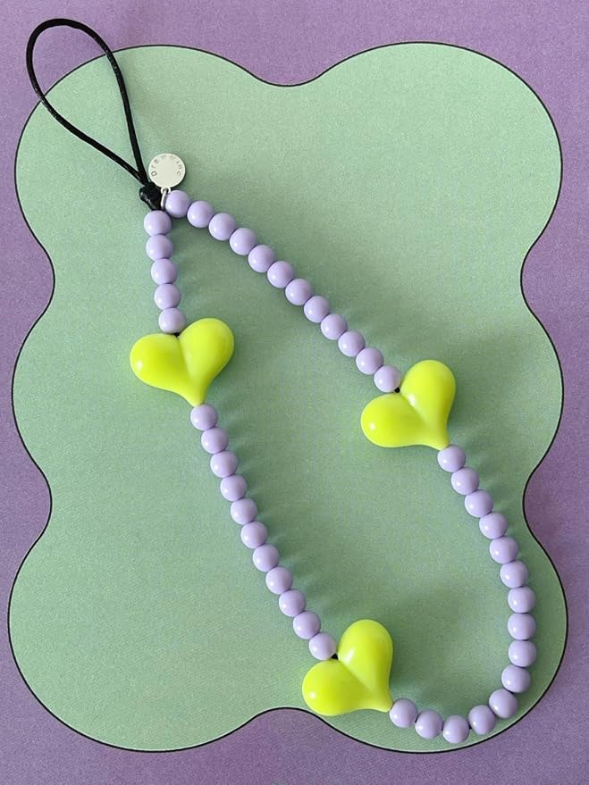 Drawwind Phone Charm Beaded Wristlet Strap Universal Cell Phone Lanyard Cute Bracelet Wrist Strap Beaded Chain String Handmade Accessories for Case Camera Bags (Green Heart) - Image 3