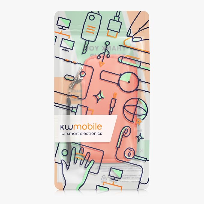 kwmobile Universal Phone Pouch Size XXL - 7" - Neoprene Smartphone Pouch with Zip - Water-Repellent Mobile Phone Case - Sleeve in Neon Coral - Image 7
