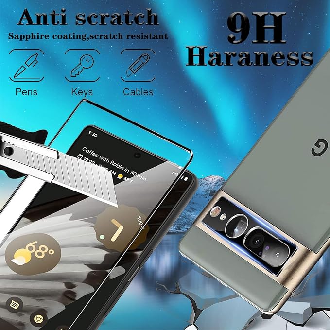 [3+3Pack] for Google Pixel 7 Pro Screen Protector with Camera Lens Protector [Fingerprint Unlock Support] [9H Hardness] [Easy to Install] [HD Clear] Tempered Glass Screen Protector for Pixel 7 Pro - Image 3