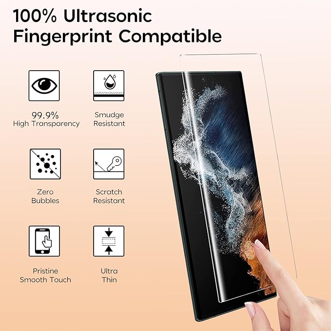 XDesign [2+2 Pack Galaxy S23 Ultra Screen Protector, 9H Tempered Glass Scratch Resistant, Ultrasonic Fingerprint Support, For Samsung Galaxy S23 Ultra 5G 6.8 Inch Glass Screen Protector - Image 2