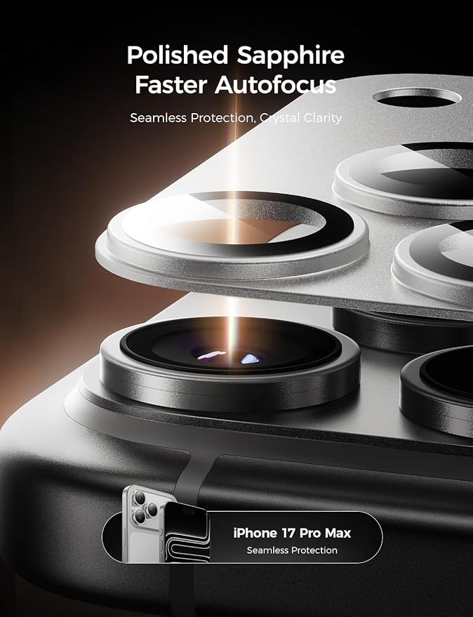 MAGIC JOHN 2 Pack Camera Lens Protector for iPhone 17 Pro Max 6.9” Sliver | Full Coverage, Metal Aluminum Alloy Camera Lens Film, HD Clear, Scratch Resistant, Case-Friendly - Image 5
