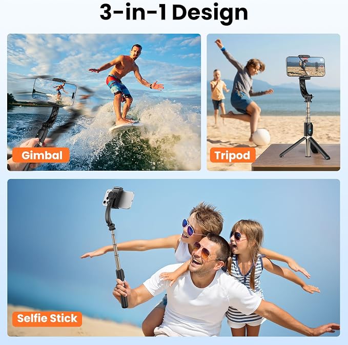 Gimbal Stabilizer for Smartphone, 1-Axis Auto Balance Handheld Gimbal, 360° Rotating Extendable Selfie Stick Tripod, Wireless Remote Control for iPhone Android Travel Vlogging TikTok YouTube - Image 2
