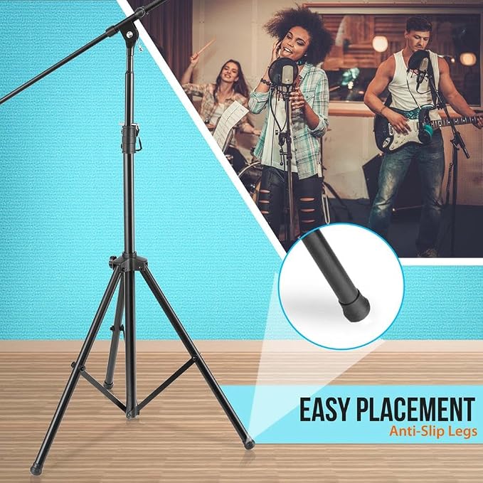 Pyle Heavy Duty Microphone Stand-Height Adjustable from 51.2'' to 78.75'' Inch High w/Extendable Telescoping Boom Arm 29.5'' and Stable Tripod Base-Clutch in T-Bar Adjustment Point PMKS56 - Image 4