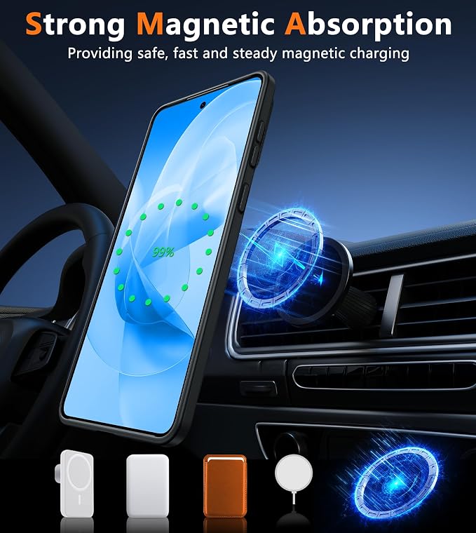 FNTCASE for Samsung Galaxy S25 Edge Case, Fit for Magsafe, Screen Protector | Translucent Matte Magnetic Back, 14FT Military Grade Drop Protection, Slim Shockproof Protective Phone Cover, Black - Image 3
