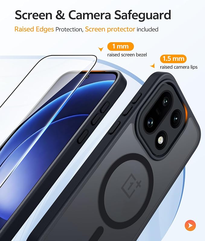 FNTCASE for OnePlus 15 Case, Fit for Magsafe, Screen Protector, Black | Translucent Matte Magnetic Back, 14FT Military Grade Drop Protection, Shockproof Protective Phone Cover - Image 4