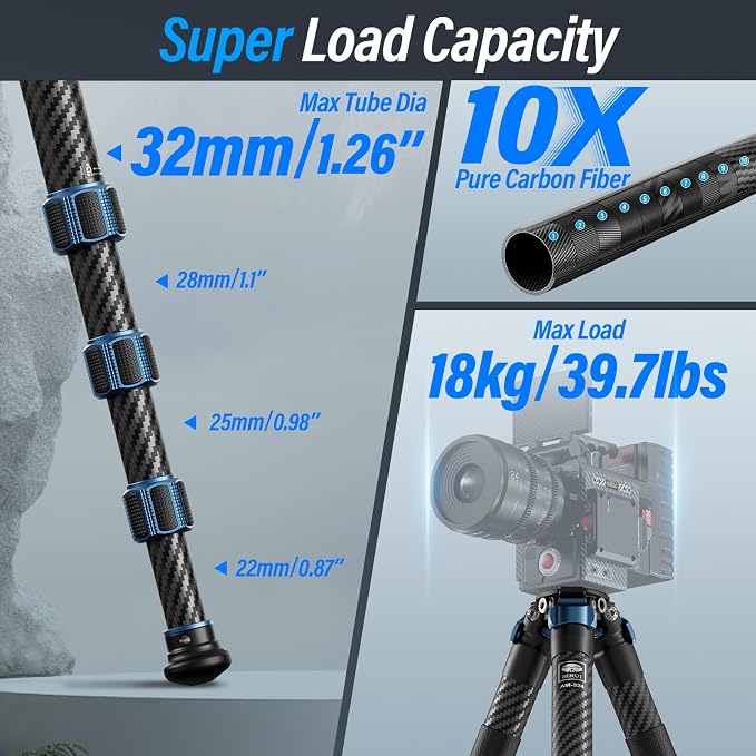 SIRUI AM-324 Carbon Fiber Camera Tripod 57", 32mm Tube, Max 20KG | 4-Section Legs, DSLR, Mirrorless Camera, Compact Design, Lightweight, Stable Support, Travel, Outdoor Photography - Image 3