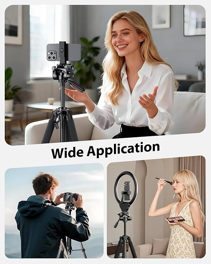 UBeesize 74" Camera Tripod with Phone Holder and Remote, Heavy Duty Tripod Stand with Portable Bag for Phone and Camera, Compatible with DSLR Cameras, Cell Phones, Spotting Scopes and Binoculars - Image 7