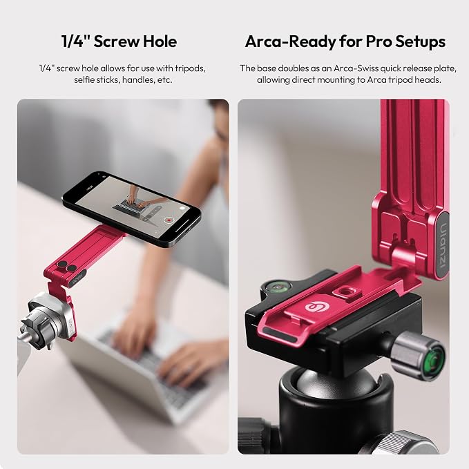 ULANZI MA38 Magnetic Phone Tripod for iPhone, Portable Phone Holder Red | Portable Phone Tripod for Magsafe w Foldable Hook Double-Sided 1/4'' Screw for Travel Vlog Selfie iPhone 17/16/15/14/13 - Image 3