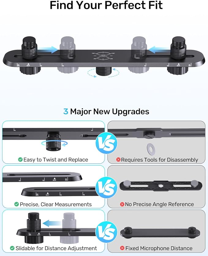 Stereo Array Spacing Mic Bar Mount, Aluminum Dual Holder with Ruled Marking | Adjustable Positioning, Durable Aluminum Construction, Fits 5/8, 3/8 & 1/4 Stands, for XY/ORTF Recording, Studio, Podcasting - Image 5