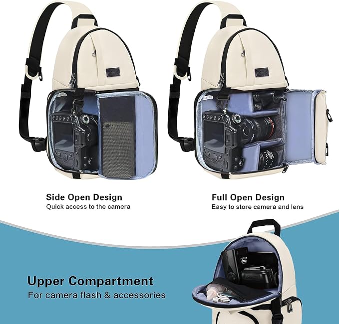 MOSISO Camera Sling Bag, DSLR/SLR/Mirrorless Camera Case Camera Backpack | Shockproof Photography Bag with Tripod Holder&Removable Modular Inserts Compatible with Canon/Nikon/Sony/Fuji, Beige - Image 2
