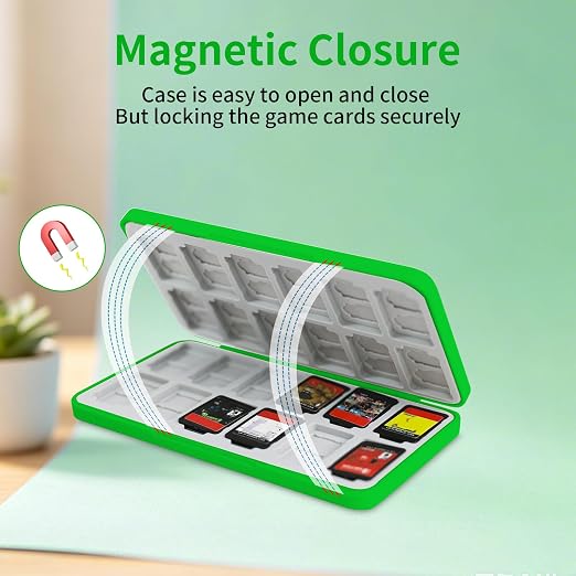 PERFECTSIGHT Switch Game Card Case for Nintendo Switch 2/ Lite / OLED, Switch 2 Game Holder Cartridge Case for Game Cards and 48 SD Cards, Cute Kawaii Portable Compact Storage Box, Green Grid - Image 5