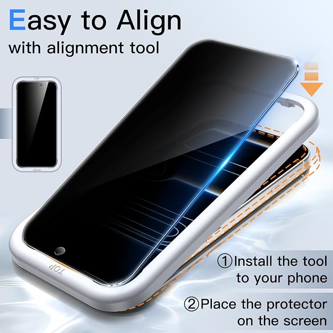 JETech Privacy Screen Protector for iPhone 17 Pro, 2+2 Pack | Anti-Spy Tempered Glass, with Camera Lens Protector, Easy Installation Tool - Image 4