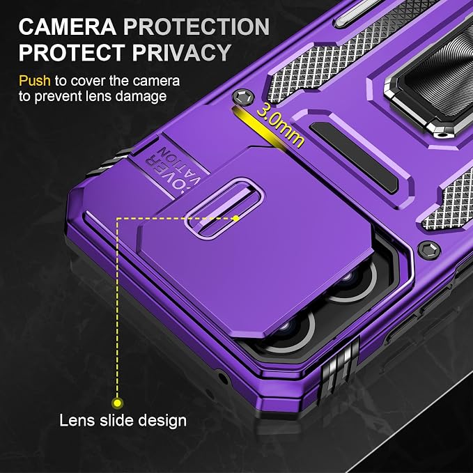 for Moto G 2025 Case with Screen Protector and with Camera Cover, 360°Military Grade Rotatable Kickstand (Heavy Duty) Shockproof Protective, Case for Moto G 2025 Purple - Image 6