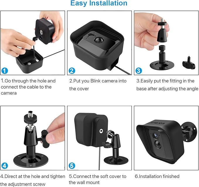 Frienda 360 Degree Adjustable Wall Mount Bracket and Silicone Protective Skin Compatible with Blink Xt Indoor Outdoor Security Camera(2,Black) - Image 5